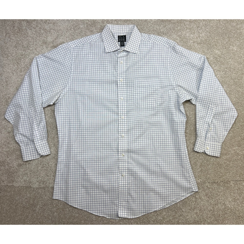 JOS.A.BANK Traveler Collection Mens‎ 17-34 Dress Shirt White Blue Gingham Check